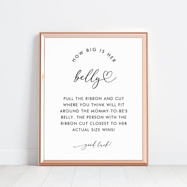 Poster Script Coeur Chic Quelle taille a son ventre 8x10  (Créateur téléchargé)