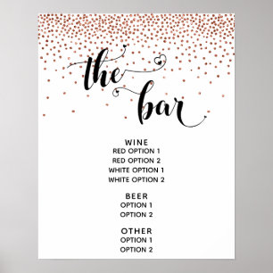 Poster Script Coeur & Confetti Cuivre "The Bar" Menu Sign