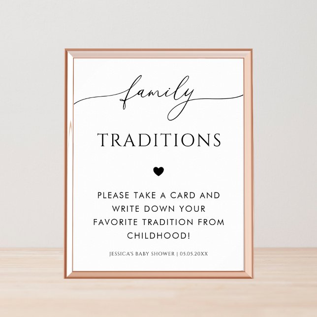 Poster Script & Coeur Famille Traditions Baby shower Sign (Créateur téléchargé)