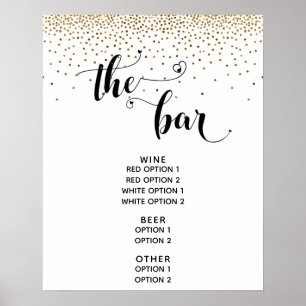 Poster Script Coeur & Gold Confetti "The Bar" Menu Sign