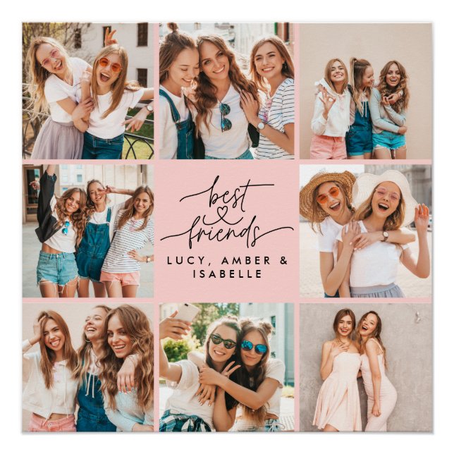 Poster Script coeur rose moderne multi photo meilleurs am (Devant)