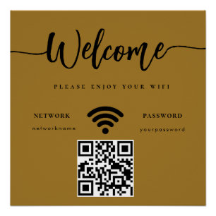 Poster Script de bienvenue d'entreprise Code QR WIFI Or