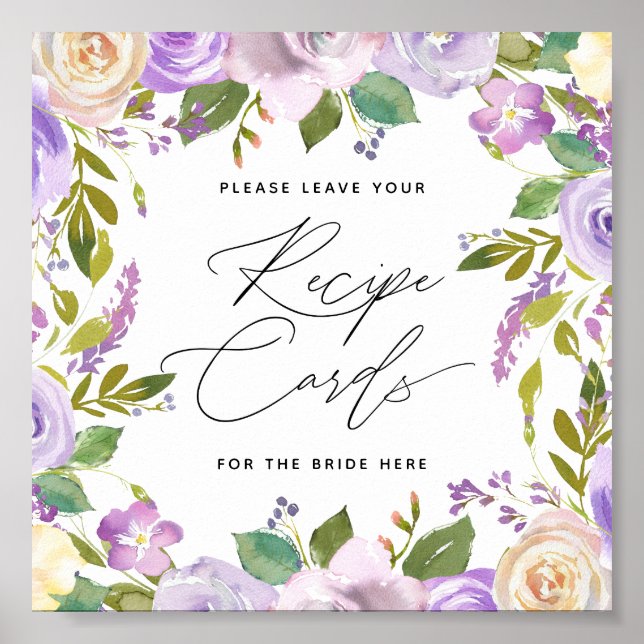 Poster Script de calligraphie de florales violettes Carte (Devant)