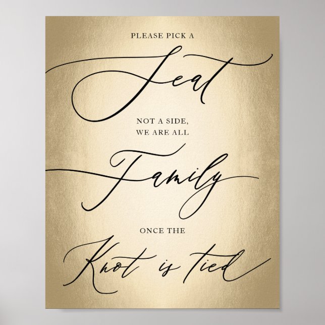 Poster Script de calligraphie Or Choisir un siège Mariage (Devant)