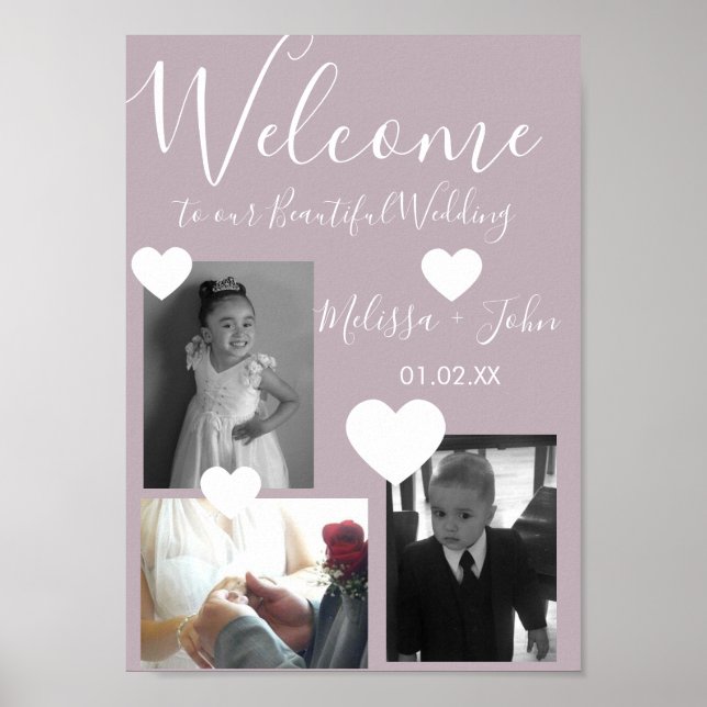 Poster Script de collage photo de mariage trois et cœurs (Devant)