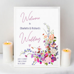 Poster Script de fleurs sauvages moderne mariage accueil