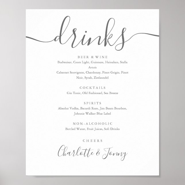 Poster Script De Signature Gris Et Blanc Boissons Menu Si (Devant)