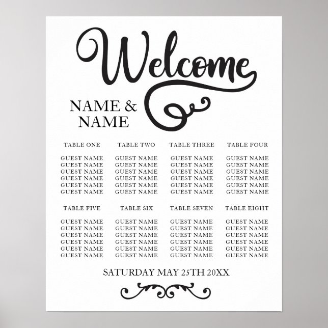 Poster Script du planificateur de siège du Mariage de tab (Devant)