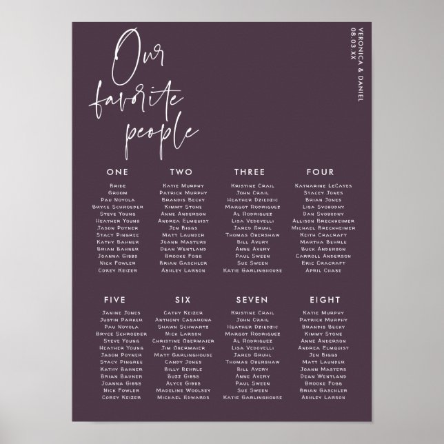 Poster Script élégant | Siège de table Mariage (Devant)