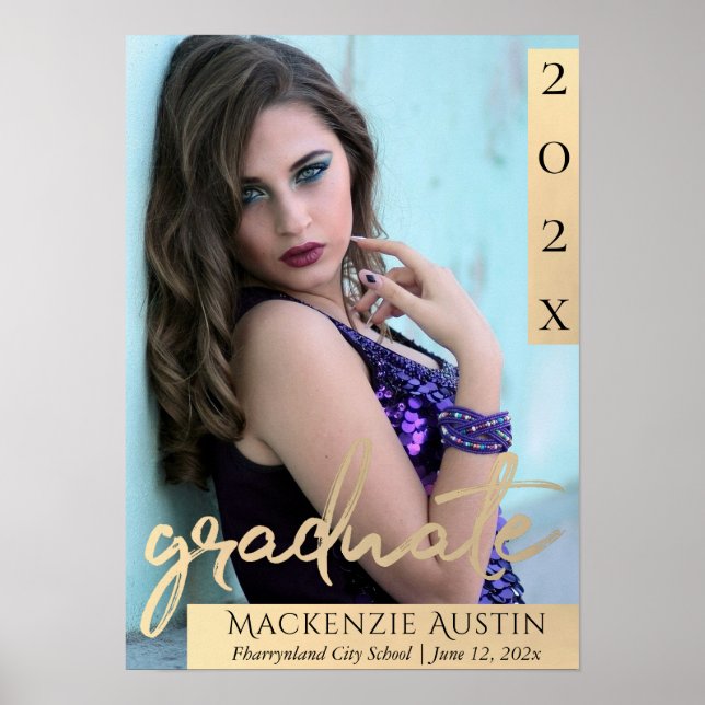 Poster Script Gold | Elegant Grad Photo Keepsaké (Devant)