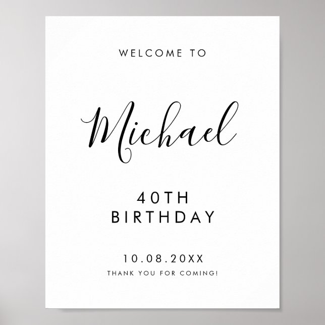 Poster Script manuscrit noir 40e anniversaire Bienvenue (Devant)