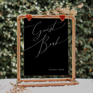 Poster Script minimal Whimsical   Black Guest Book Sign