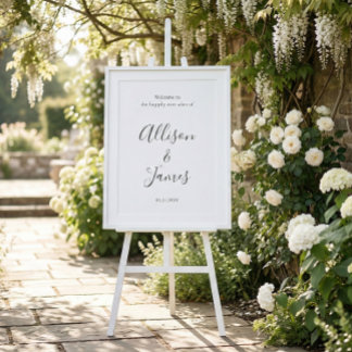 Poster Script Modern White Wedding Welcome Sign