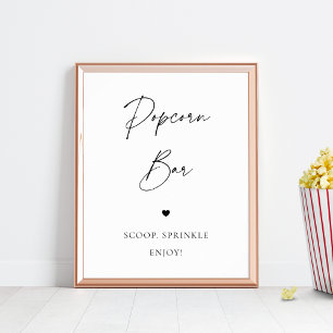 Poster Script moderne Coeur chic Popcorn Bar Mariage Sign