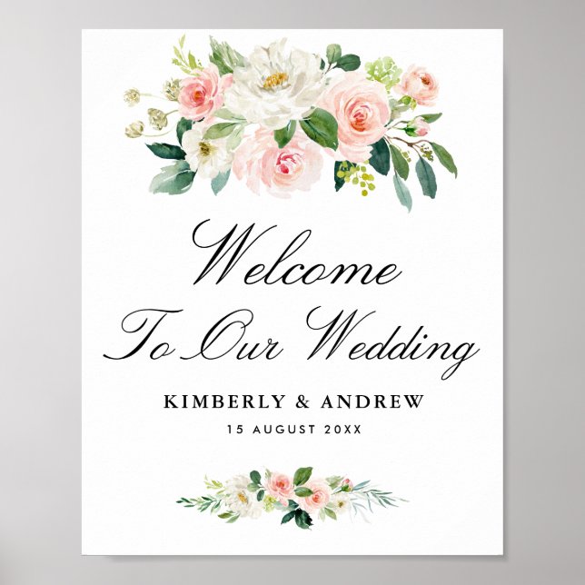 Poster script moderne floral mariage de bienvenue (Devant)