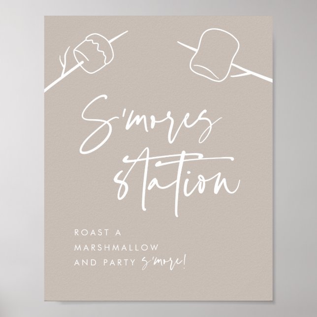 Poster Script moderne Marshmallow S'mores Station (Devant)