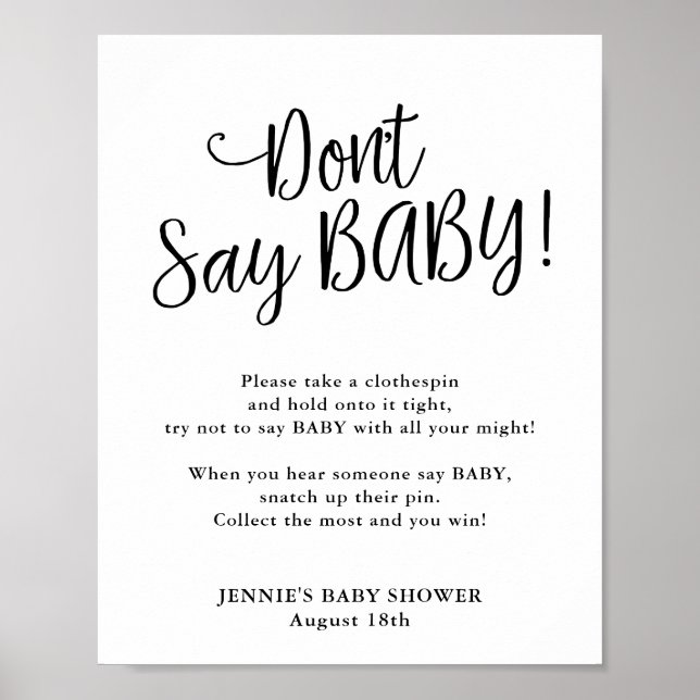 Poster Script moderne Ne pas dire jeu de bébé (Devant)