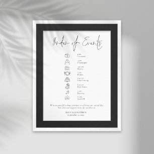 Poster Script moderne noir blanc Mariage Ordre des événem