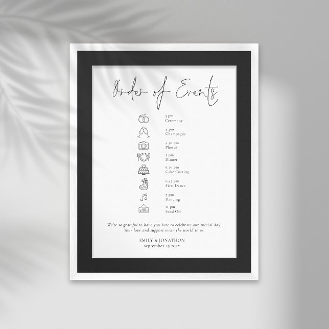 Poster Script moderne noir blanc Mariage Ordre des événem (Créateur téléchargé)