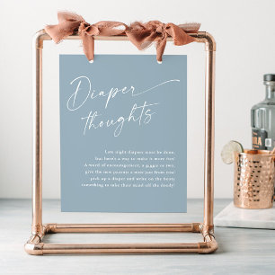 Poster Script moderne Pensées de couche Baby shower bleu