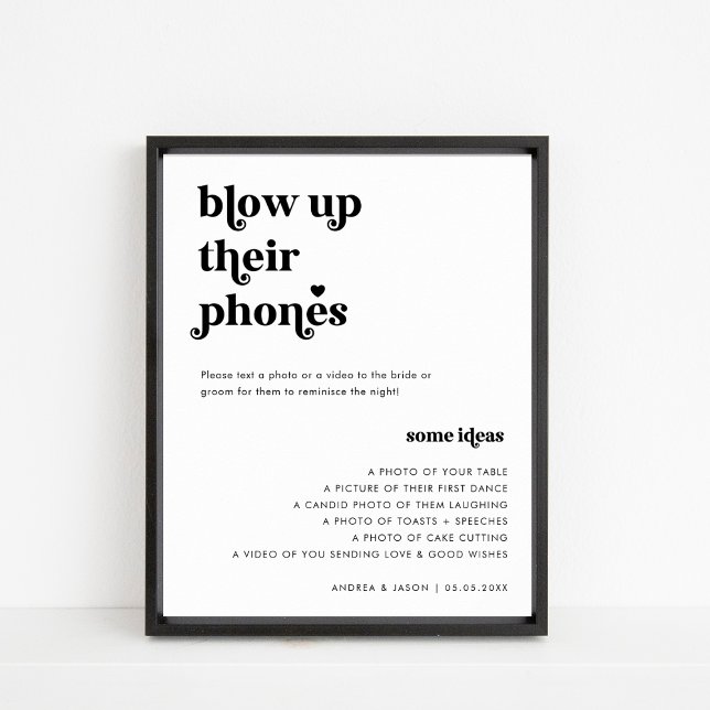 Poster Script Rétro Blow Up their Phones Mariage Sign (Créateur téléchargé)