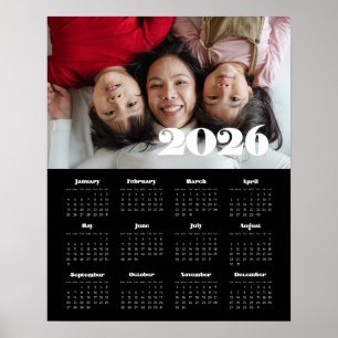 Poster Script rétro vintage 2025 Calendrier photo noir