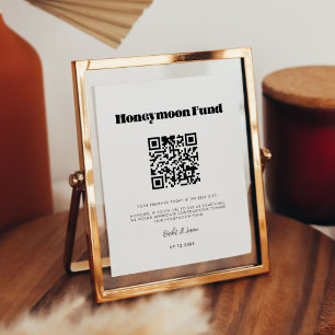Poster Script rétro vintage Honeymoon fund QR code sign