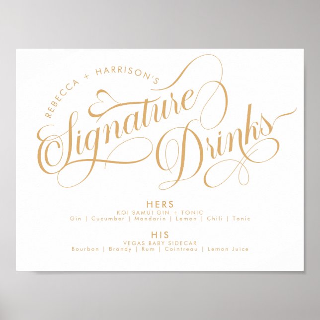 Poster Script romantique Signature Boissons Mariage Bar O (Devant)