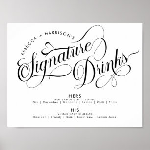 Poster Script romantique Signature Boissons Mariage Bar P