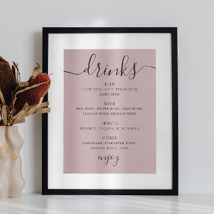 Poster Script rose pâle et poussiéreux mariage alcool bar