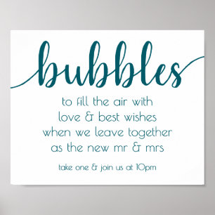 Poster Script turquoise   Aqua Bubble Mariage Envoi Favor