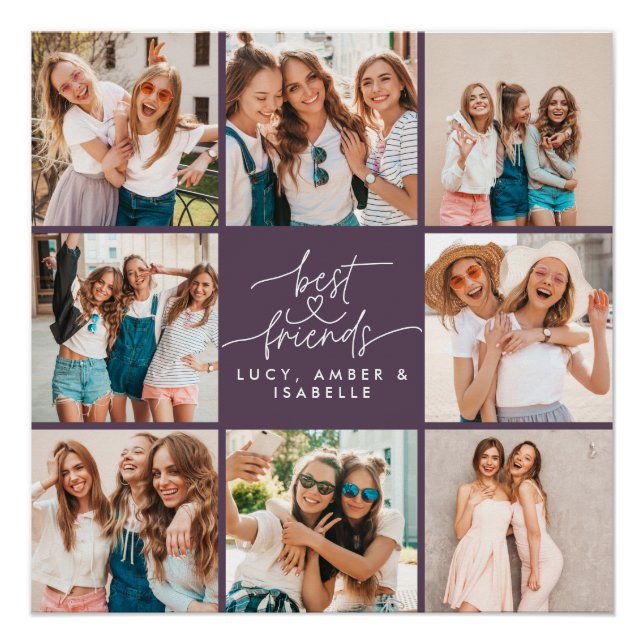Poster Script violet moderne multi photo meilleurs amis (Devant)