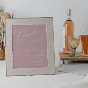 Poster Script Whimsical   Dusty Rose Mariage Menu Boisson