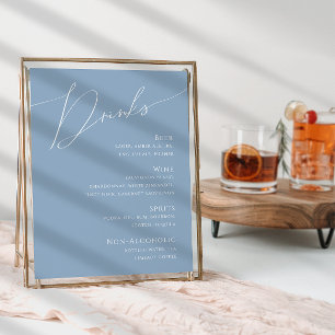 Poster Script Whimsical   Menu Boissons Mariage Dusty Blu