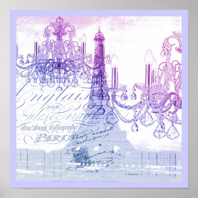 Poster scripts chandelier violet tour eiffel paris (Devant)