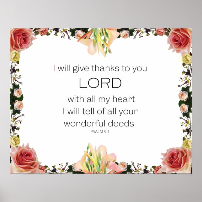 Poster Scripture Psaume 9, Floral (Devant)