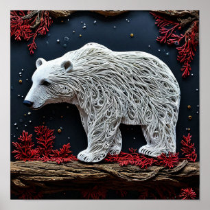 Poster Sculpture d'art majestueux d'ours polaire lumineux