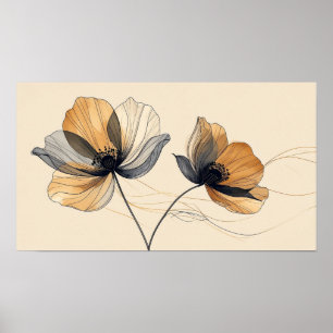Poster Sculpture de bas-relief floral blanc 3D élégante s