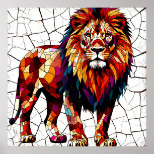 Poster Sculpture de lion en mosaïque colorée