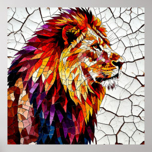 Poster Sculpture de lion en mosaïque colorée
