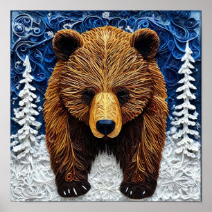 Poster Sculpture d'ours grizzly majestueux Art Glow