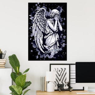 Poster Sculpture d'un ange larmant - avec des éclaboussur