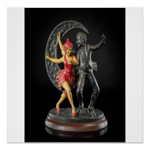 Poster Sculpture en fer fondu d'un Jester et Flapper des 