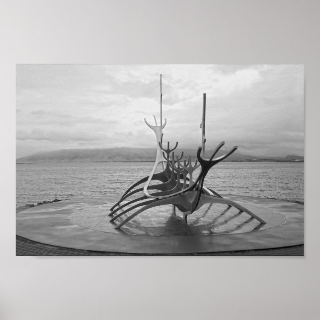 Poster Sculpture Sun Voyager, Reykjavik, Islande, B/W (Devant)
