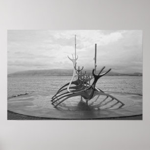 Poster Sculpture Sun Voyager, Reykjavik, Islande, N&B