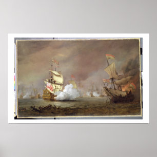 Poster Sea Battle of the Anglo-Dutch Wars, c.1700 (oil on
