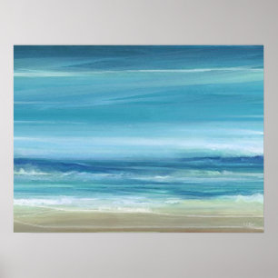 Poster Sea Blue Beach Aquarelle Abstraite Ocean Waves