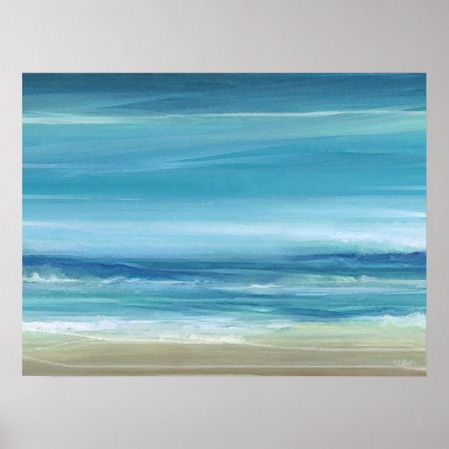 Poster Sea Blue Beach Aquarelle Abstraite Ocean Waves (Devant)