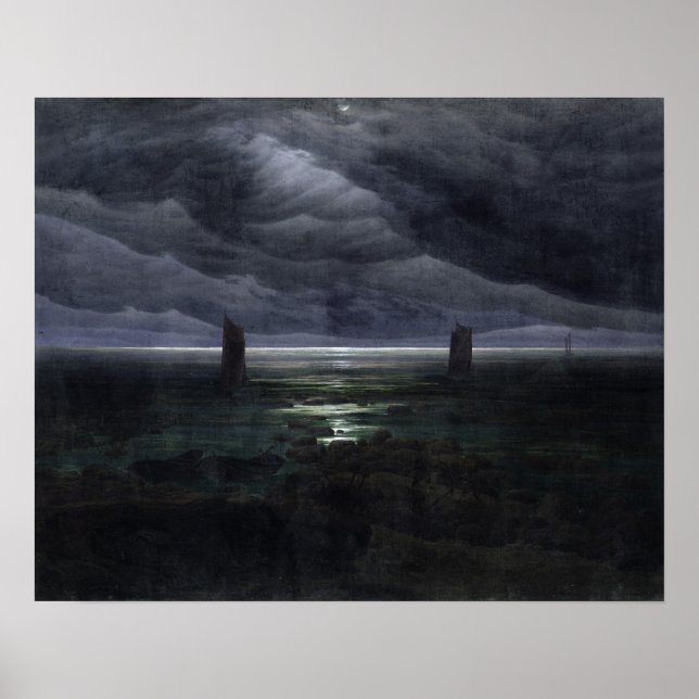 Poster Sea Shore in Moonlight, 1835-36 (Devant)