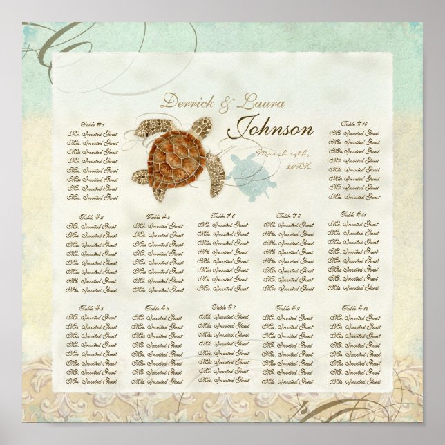 Poster Sea Turtle Modern Coastal Ocean Beach Swirls (Devant)